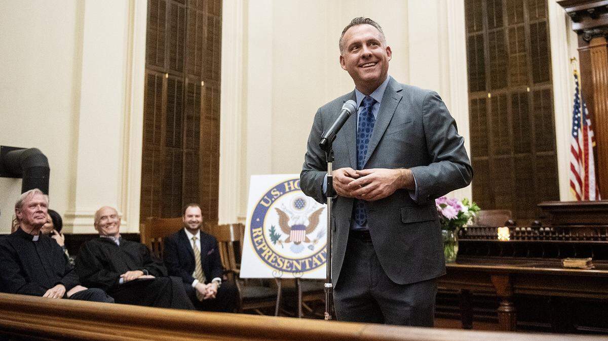 United States Representative Adam Gray speaks to those in attendance during a swearing-in ceremony at the Merced County Courthouse Museum in Merced, Calif., on Thursday, Jan. 30, 2025. Gray was officially sworn in as a member of the 119th Congress on Jan. 3, 2025.