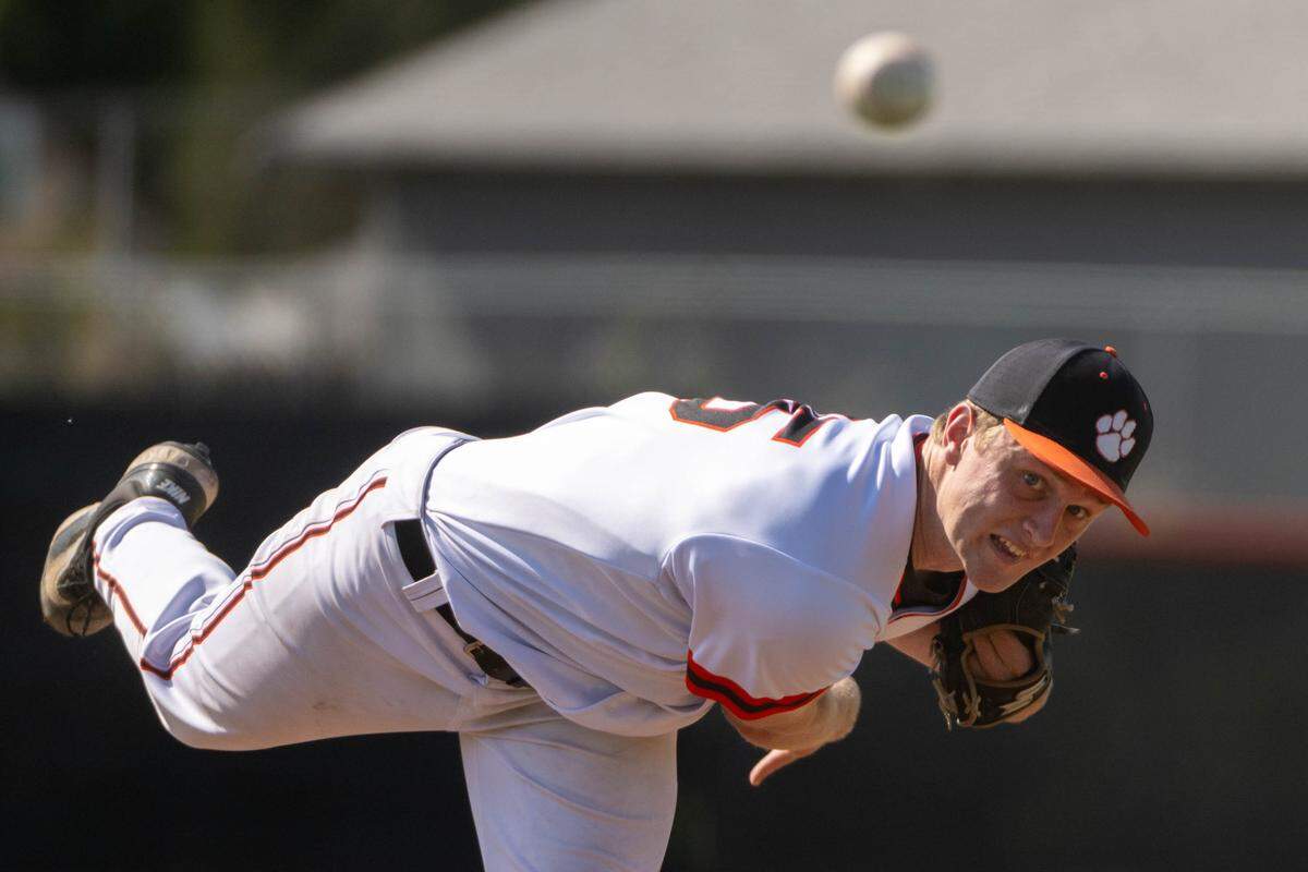 Roseville Tigers pitcher Tyler Ritter throws against the East Union Lancers in the Sac-Joaquin Section baseball playoffs at Roseville High School on May 12.