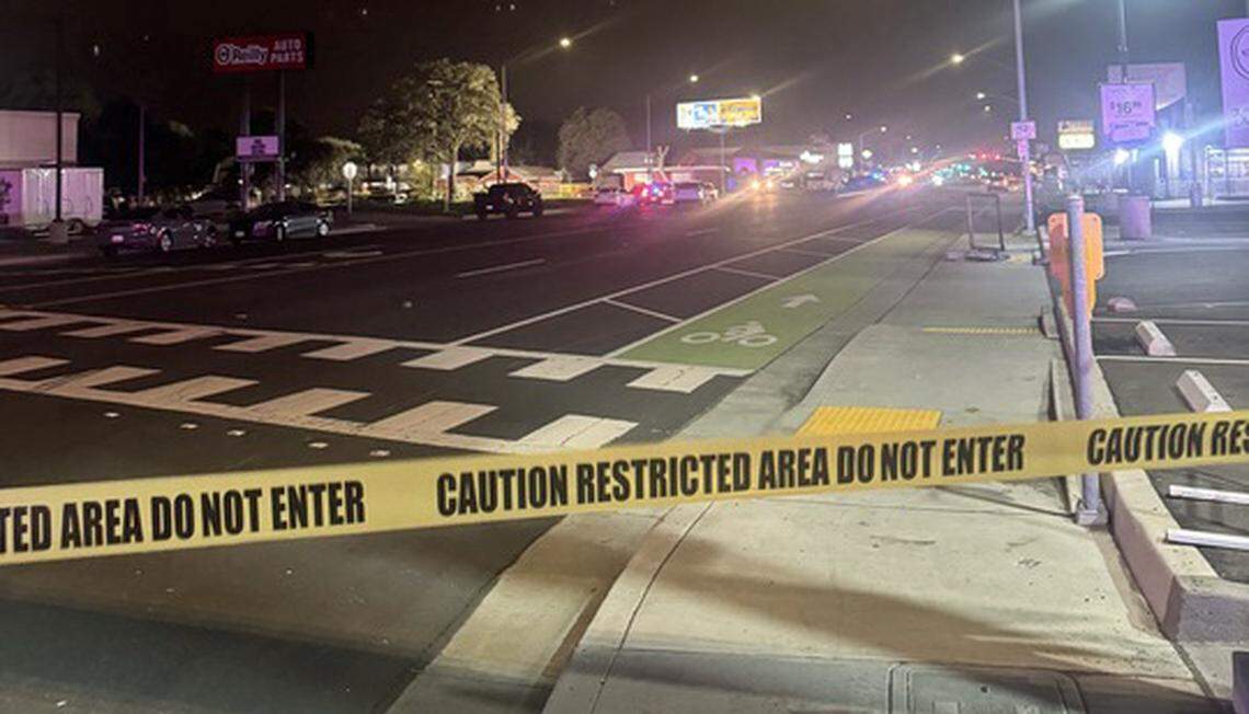 The road is blocked off where a mass shooting near Stockton occurred on Saturday, Nov. 29, 2025. Authorities said four were killed and 10 were injured following the shooting outside a child’s birthday party.