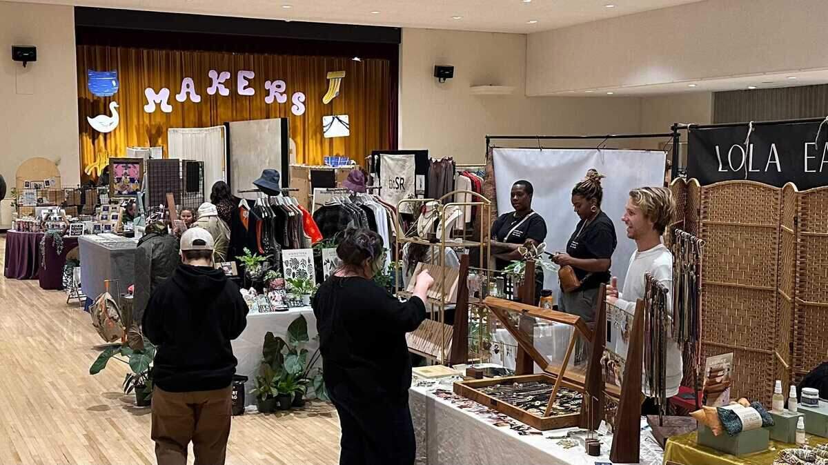 Visitors and vendors on Saturday, Dec. 9, 2023, pack the Scottish Rite Masonic Center on H Street in East Sacramento for the Makers Mart holiday craft fair.