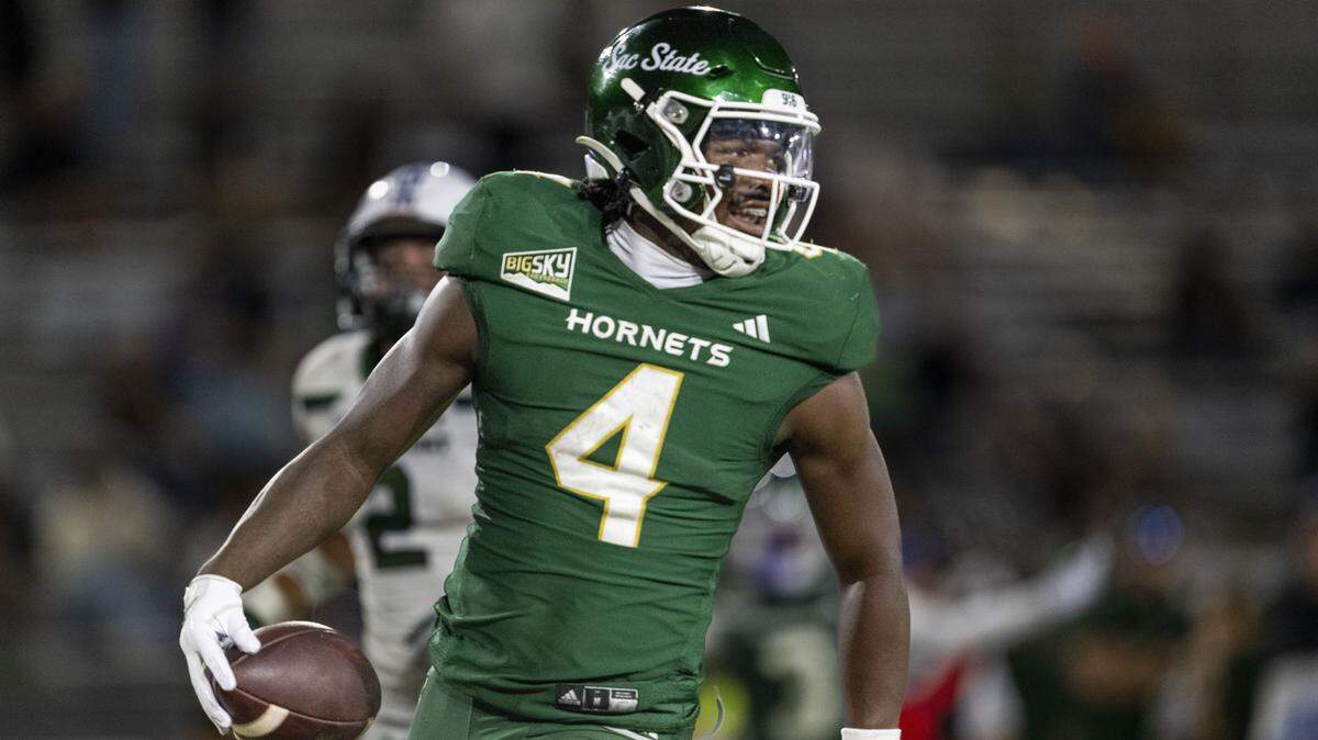 A week after rushing for three touchdowns, Sacramento State's’Damian Henderson III, pictured Sept. 13 against Mercyhurst, scored on an 85-yard touchdown burst Saturday in a 45-16 win over Central Arkansas at Hornet Stadium in Sacramento.