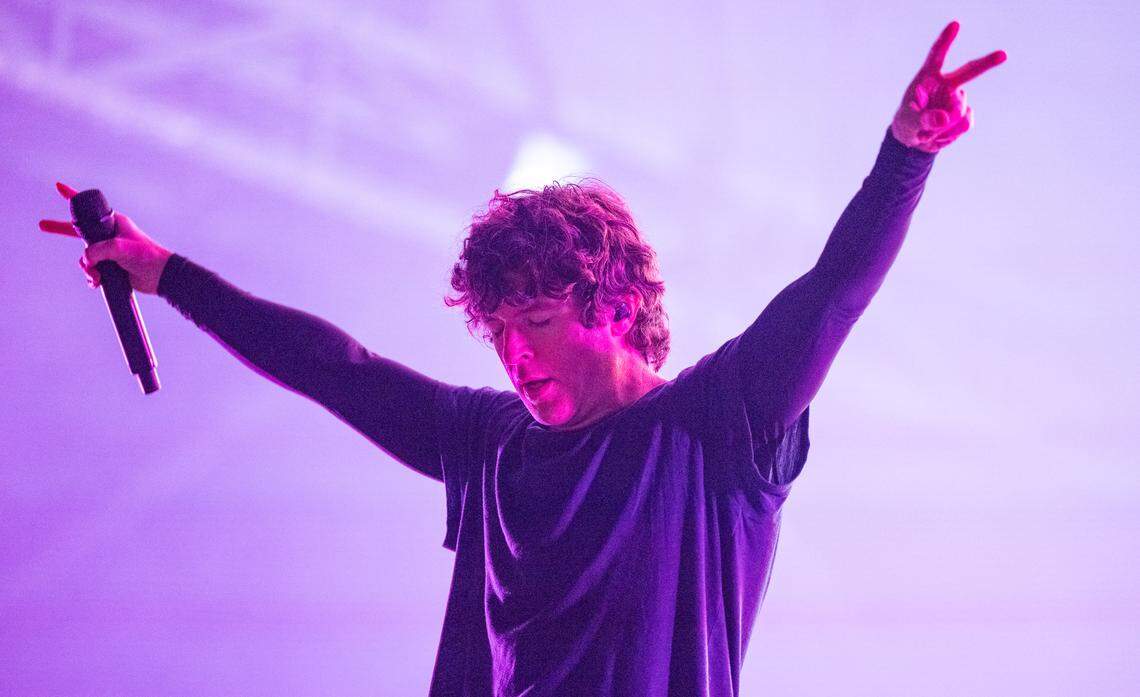 Turnstile vocalist Brendan Yates performs during the Aftershock festival on Friday, Oct. 3, 2025, in Discovery Park in Sacramento.  