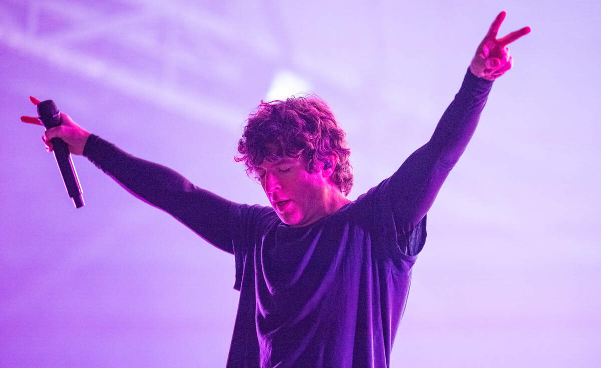 Turnstile vocalist Brendan Yates performs during the Aftershock festival on Friday, Oct. 3, 2025, in Discovery Park in Sacramento.  