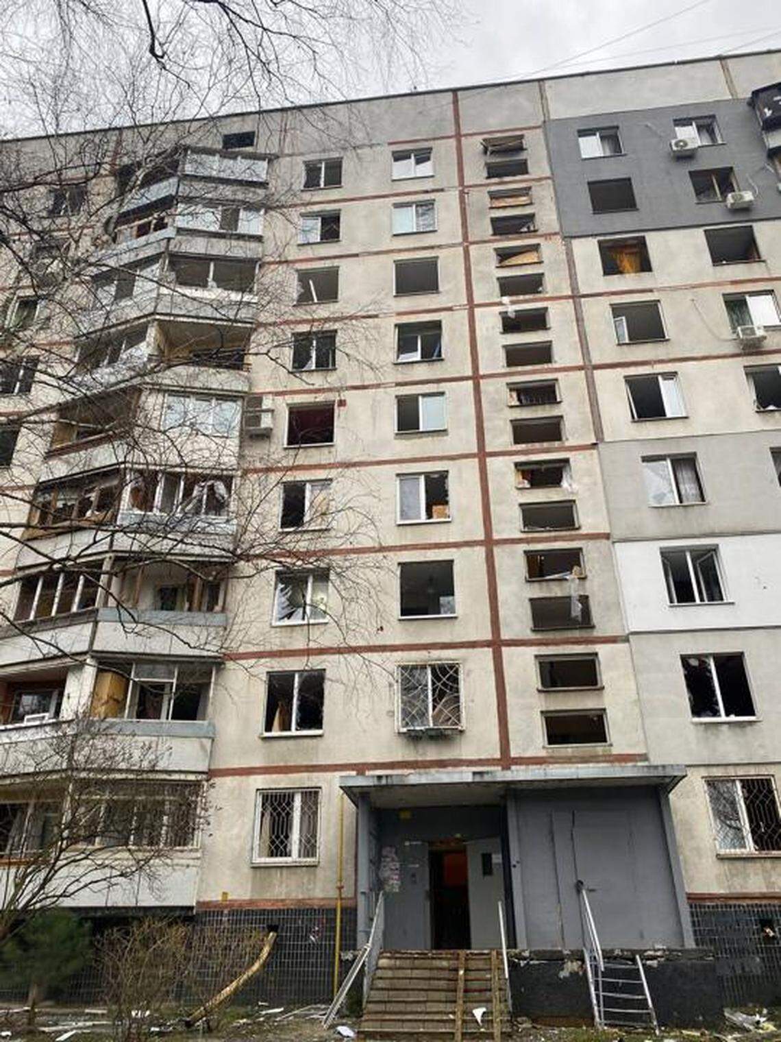 Svetlana, who rents her downtown Kharkiv apartment via the web platform Airbnb, photographed this damage from Russian bombing in January 2024. 