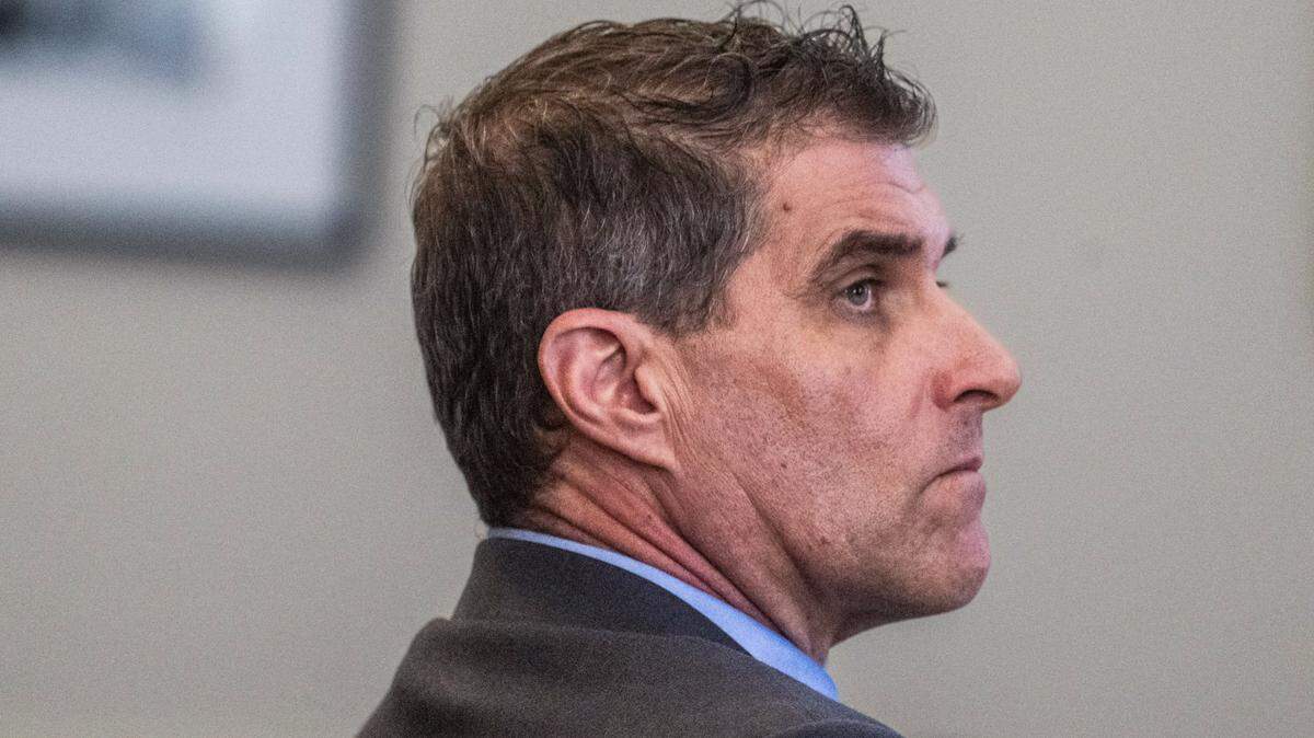 Daniel Serafini, the former major league baseball player who is on trial for allegedly murdering his in-laws, listens to closing arguments by his attorney David Dratman in Placer Superior Court in Auburn on Tuesday, July 8, 2025.