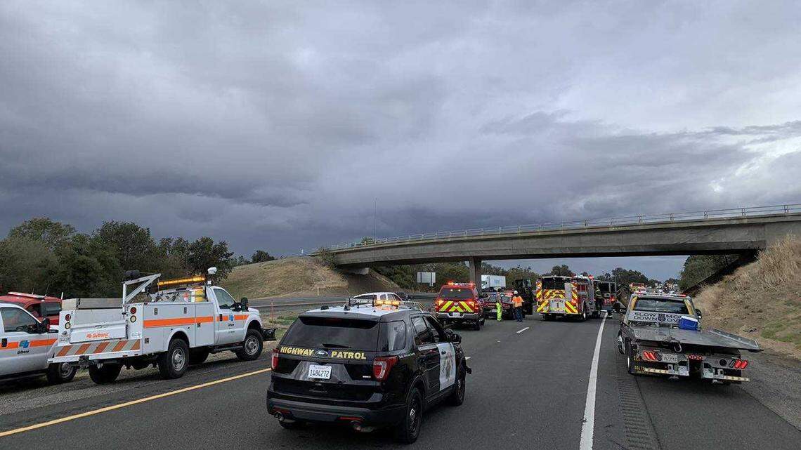 A driver died Monday Nov. 7, 2022, after a RV crashed into a freeway overpass along the northbound lanes of Interstate 5, just south of County Road 17 near Woodland, California.