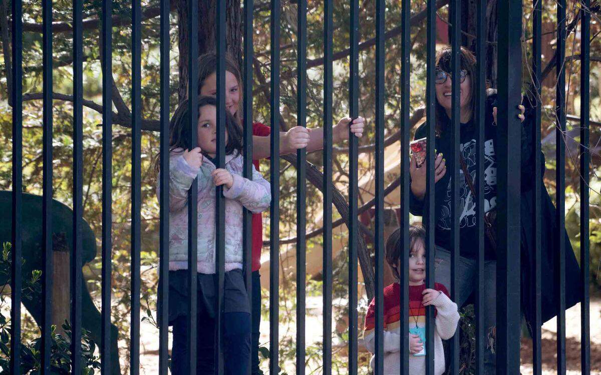 Siblings Quinn, 6; Delaney, 11; Ford, 4; and their mother, Jennifer Akkari, 45, of Woodland watch as the movie “No Address” is filmed at William Land Park in Sacramento on Wednesday.