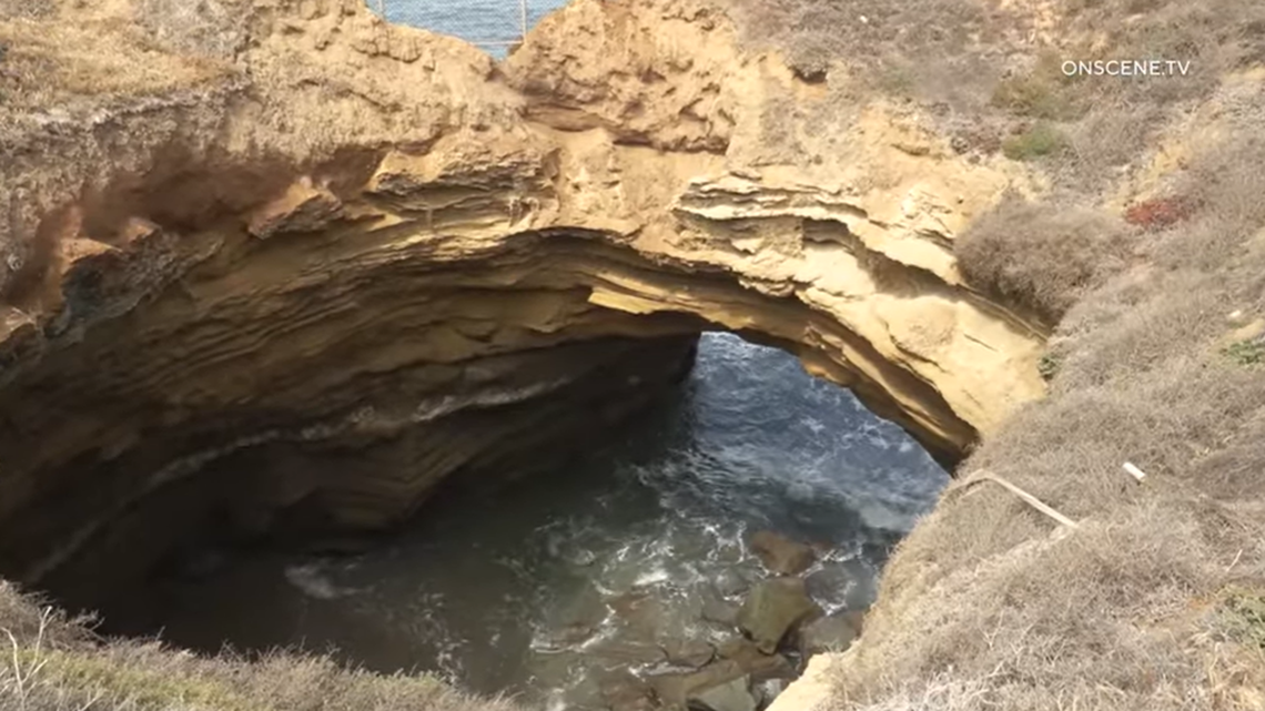 A man was rescued from a sinkhole on May 18, 2022, along Sunset Cliffs in San Diego, California, fire officials said. He was taking photos before he became trapped.