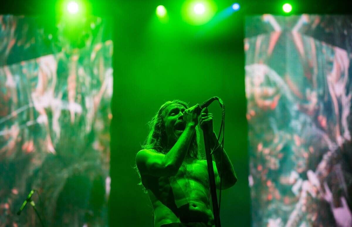 Incubus lead singer Brandon Boyd belts out on the first day of Aftershock music festival in 2023. 