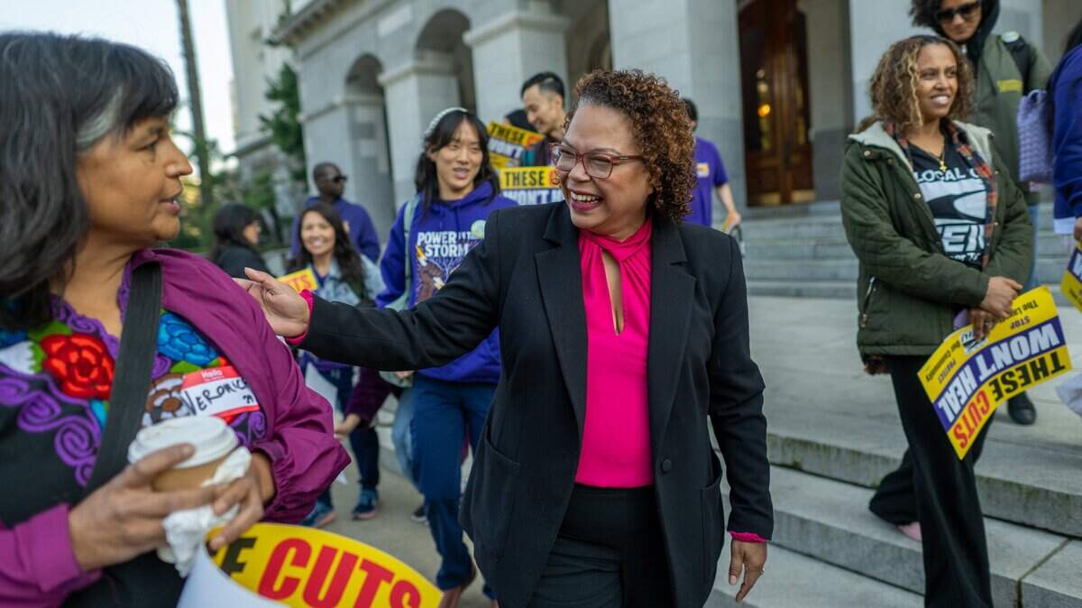 Assemblymember Mia Bonta, chair of the Assembly Health Committee, departs after speaking at a “Fight for Our Health” rally at the state Capitol on Wednesday, Jan. 14, 2026, in Sacramento.