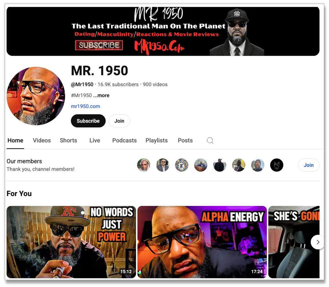 The YouTube page for Mr. 1950 shows a collection of 900 videos on May 27 – most of which have been since removed.