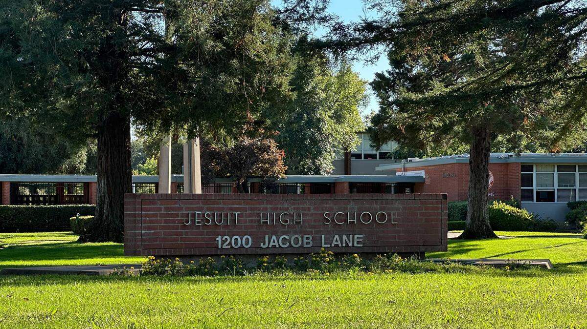 The exterior of Jesuit High School is seen on Sunday, Oct. 5, 2025, in Carmichael, Calif. The school announced it will begin educating girls in fall 2027, ending more than 60 years as the Sacramento area’s only all-boys Catholic preparatory school.