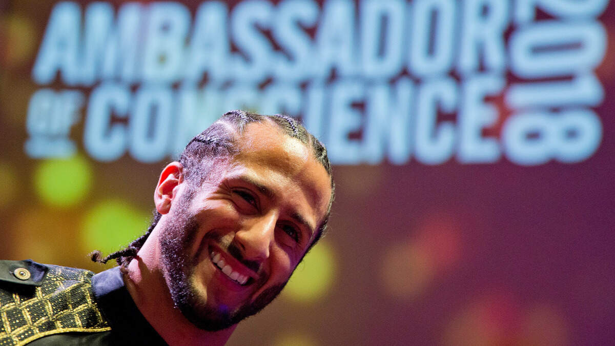 Former NFL quarterback and social justice activist Colin Kaepernick received the Amnesty International Ambassador of Conscience Award for 2018 in Amsterdamon April 21. His name has been edited out of a song on “Madden NFL 19.”