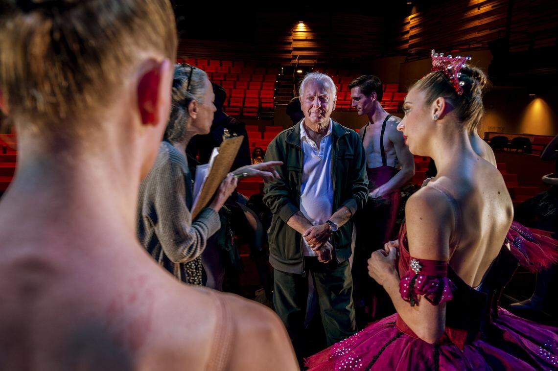 Sacramento Ballet Artistic Director Ron Cunningham, center, listens during a dress rehearsal at the B Street Theater of his final production on June 14, 2018.
