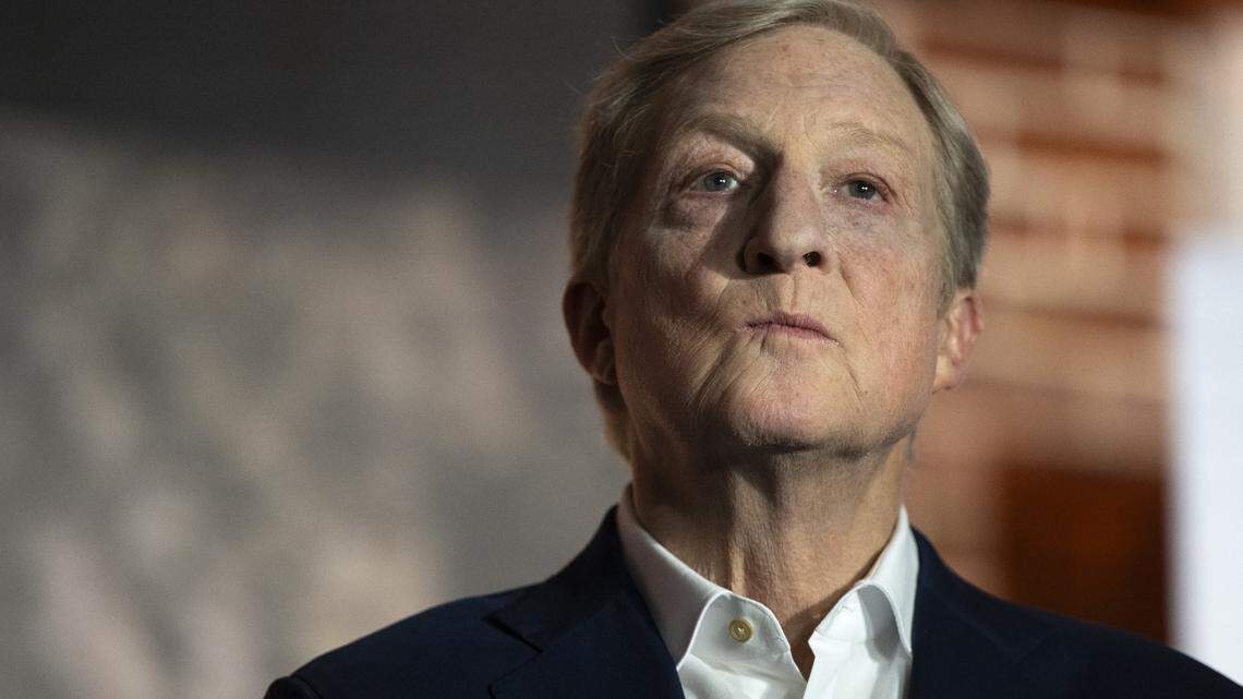 Democrat Tom Steyer has pitched a message of “shared prosperity” on the campaign trail, like this stop in Sacramento earlier this month. His tax returns posted Thursday, March 26, 2026, show his offshore private equity investments. 