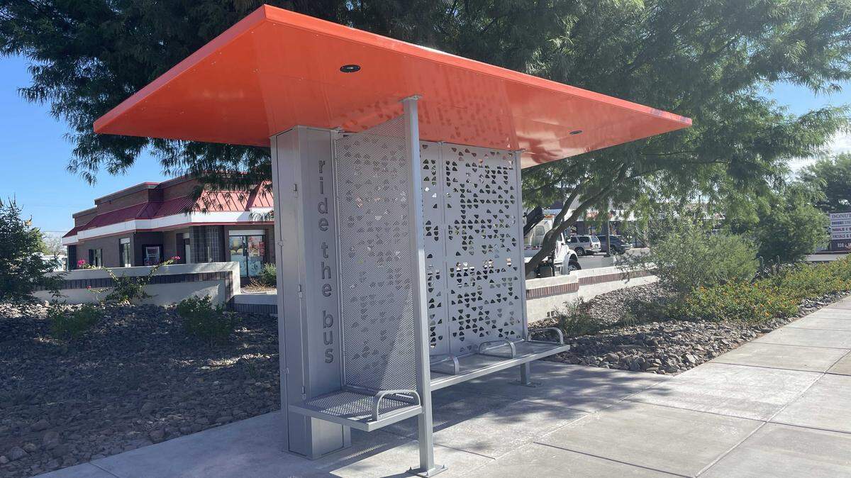 The "Tempe" bus shelter design is one of two that residents can pick between when deciding which one should be implemented at up to 20 locations within the Sacramento Regional Transit network. Transit riders can weigh in using a survey that is open through April 30, 2026. (Sacramento Regional Transit)