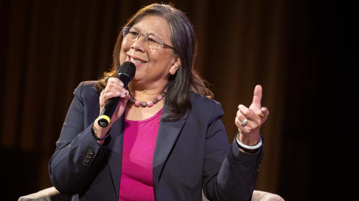 Betty Yee, former California state controller answers questions during the Gubernatorial Forum on Wednesday, Feb. 18, 2026, at the Crest Theatre in Sacramento.