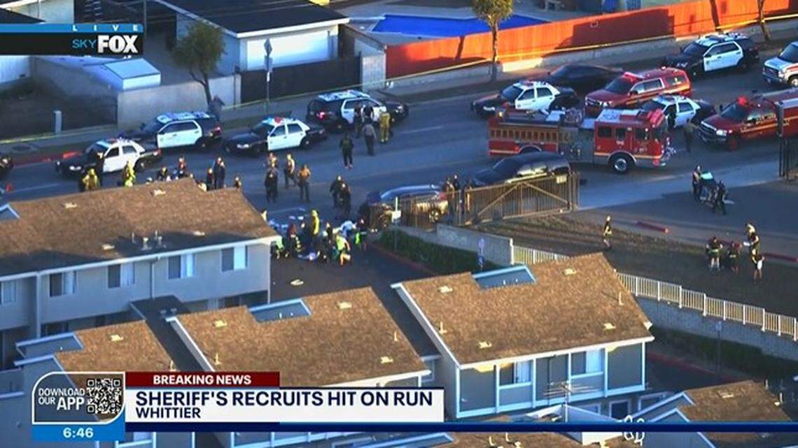 A vehicle hit 25 Los Angeles County Sheriff’s Department trainees on a run, California officials say.