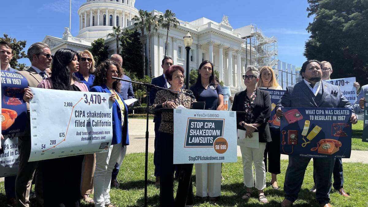 State Sen. Anna Caballero, D-Merced, speaks in support of her bill, Senate Bill 690, which would make changes to the 1967 California Invasion of Privacy Act.