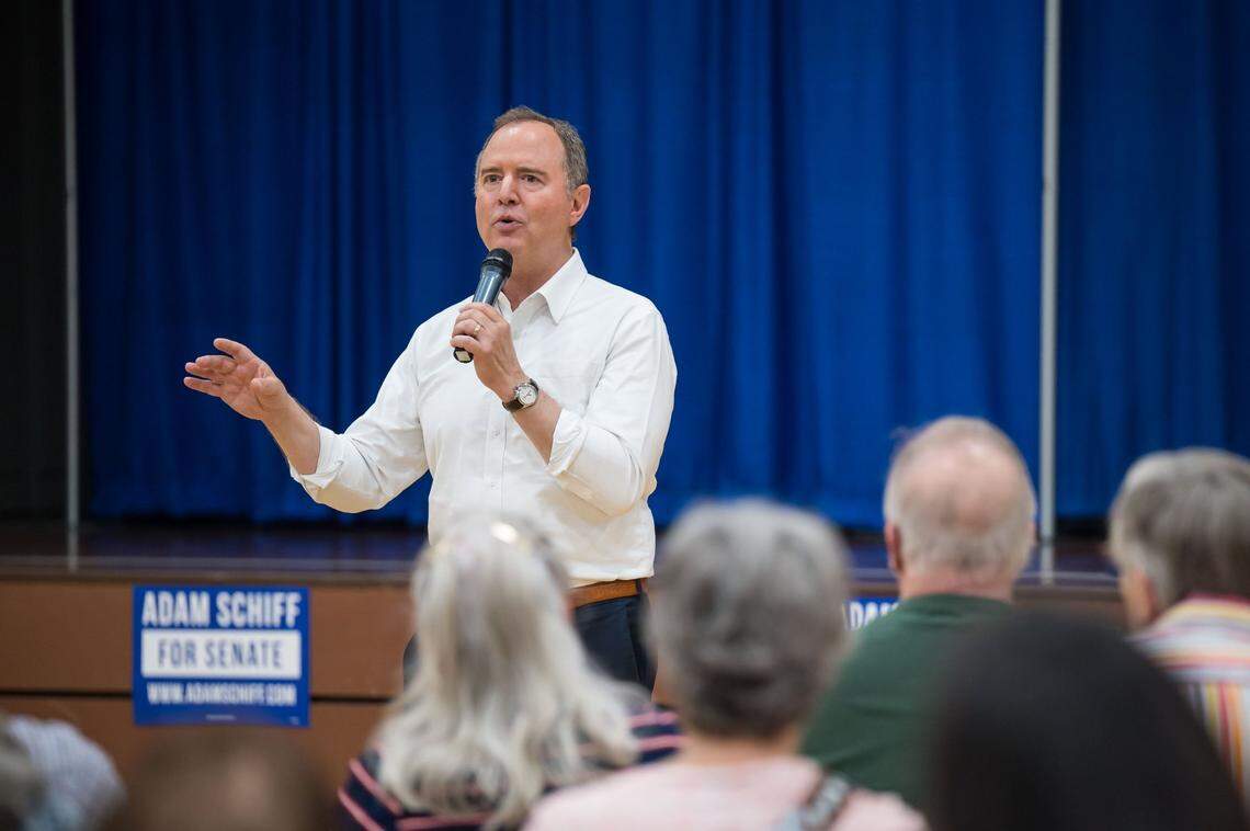 U.S. Rep. Adam Schiff speaks at a town hall event hosted by the Women Democrats of Sacramento County in August at the Oak Park Community Center in Sacramento. Former California Assemblyman and Sacramento City Council candidate Roger Dickinson introduced Schiff.