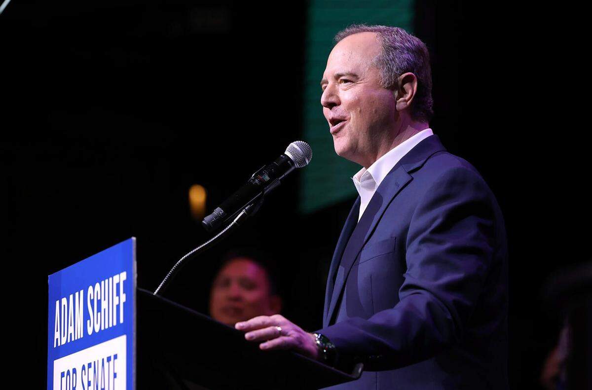Sen. Adam Schiff greets supporters during his election night party on Nov. 5 in Los Angeles. He entered the Senate as a high-profile freshman, facing fierce attacks from Donald Trump and skepticism about his ability to govern effectively.
