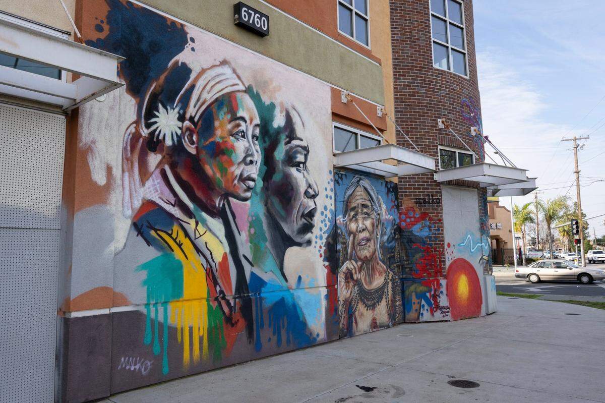 Members of the Asian and Pacific Islander community have criticized the cultural accuracy of a Wide Open Walls mural, photographed Monday, Feb. 12, 2024, on the WellSpace Building on Stockton Boulevard in Sacramento’s Little Saigon neighborhood.