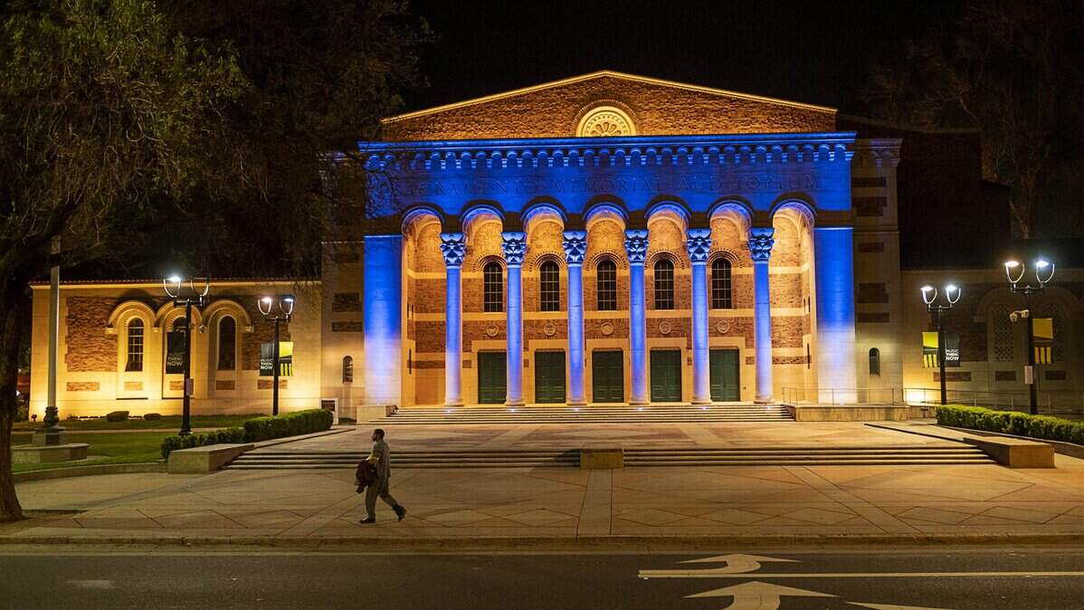 Memorial Auditorium was bathed in blue light starting Wednesday night, April 8, 2020, as the city of Sacramento launched an ongoing campaign to light landmarks blue in honor of health care workers and first responders during the coronavirus pandemic.