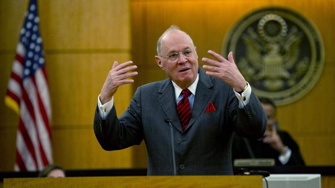 U.S. Supreme Court Justice Anthony M. Kennedy speaks to students from McClatchy High School at the Sacramento Federal Courthouse in 2013.