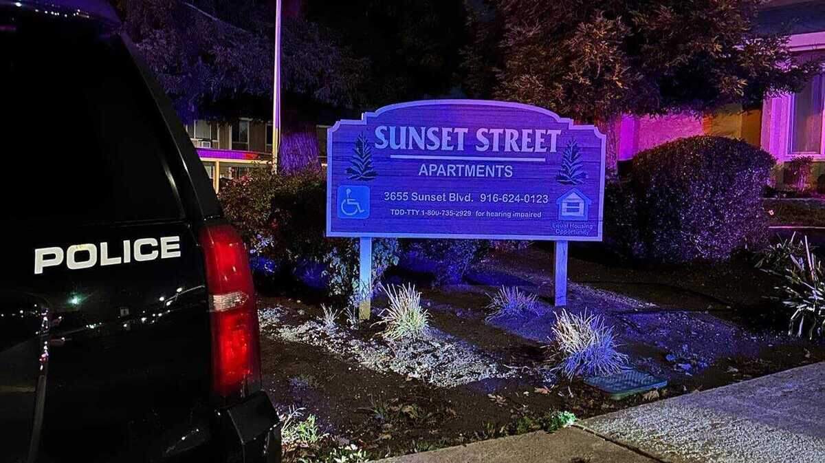 Officers in the early morning hours of Wednesday investigate a fatal shooting at the Sunset Street Apartments at 3551 Sunset Blvd. in Rocklin, California.