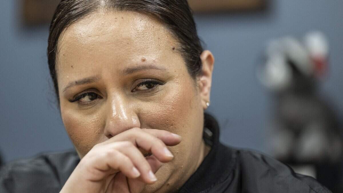 Cindy, the fiancee of Carlos Ivan Mendoza Hernandez — who was shot by ICE officers during a traffic stop in Patterson, makes a statement at the office of their attorney in Modesto on Wednesday, April 8, 2026. Central Valley residents call for independent review after the ICE shooting of Carlos Ivan Mendoza Hernandez and questions about use of force.