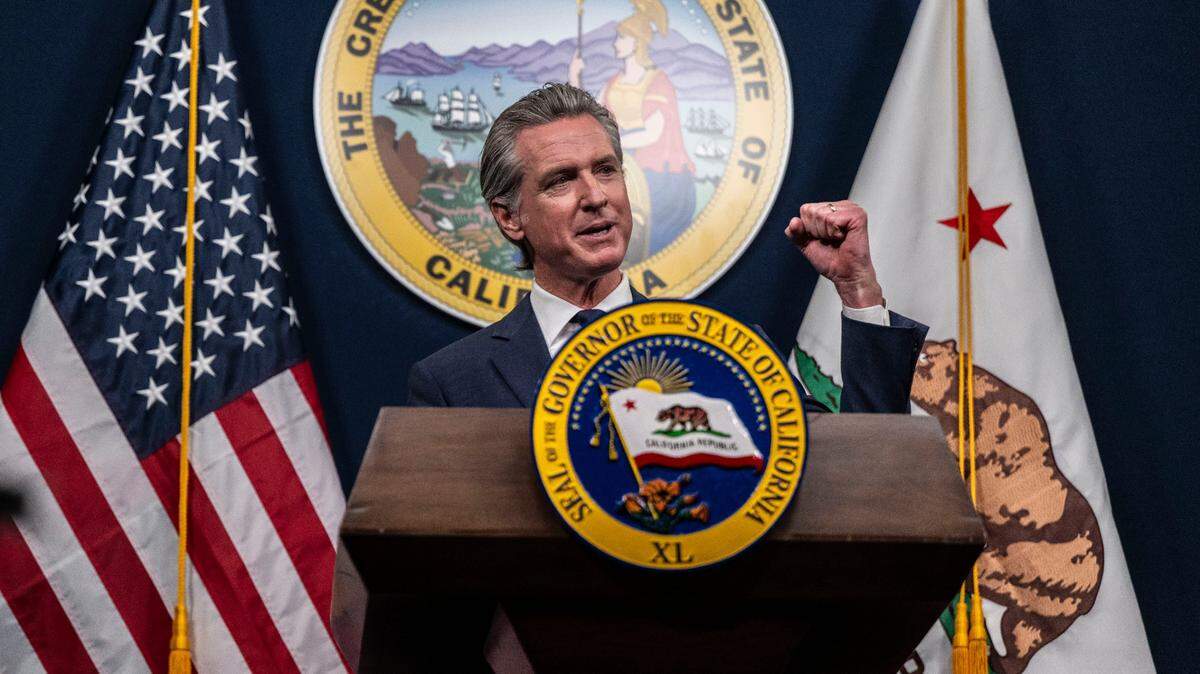 Gov. Gavin Newsom presents his May revise to the state budget on Wednesday, May 14, 2025 in the Capitol Swing Space.