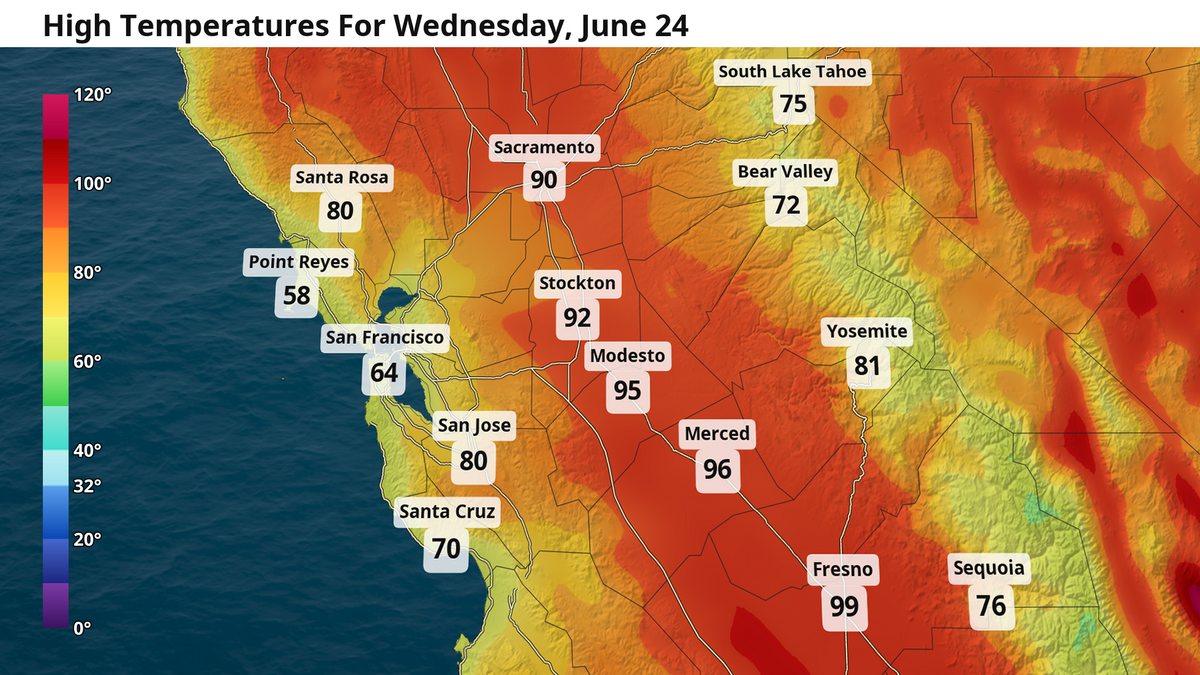 Forecast high temperatures Wednesday, June 24, 2026