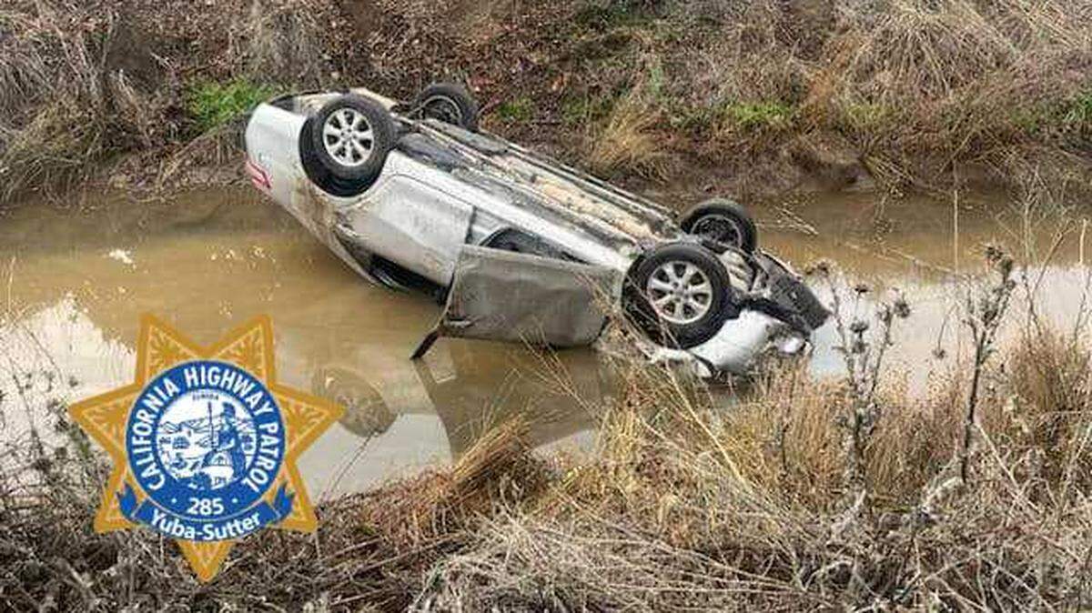 A car flipped upside in a Live Oak irrigation canal on Monday, November 25, 2024 and left a 75-year-old woman inside unresponsive. The woman only suffered minor injuries because a Marysville couple helped save her, the California Highway Patrol said.