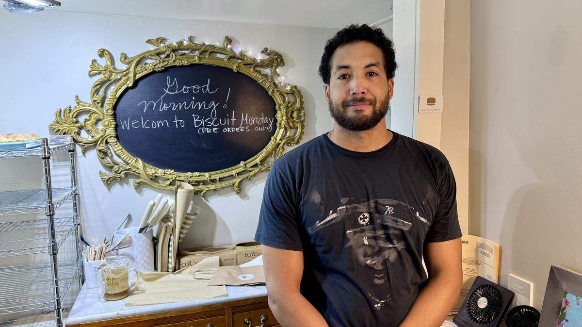 Thomas Harris of Midtown Biscuits sells his baked goods and biscuit sandwiches by preorder only, with pickups 7-9 a.m. on Mondays. He operates out of his parents’ business, Midtown Bakery.