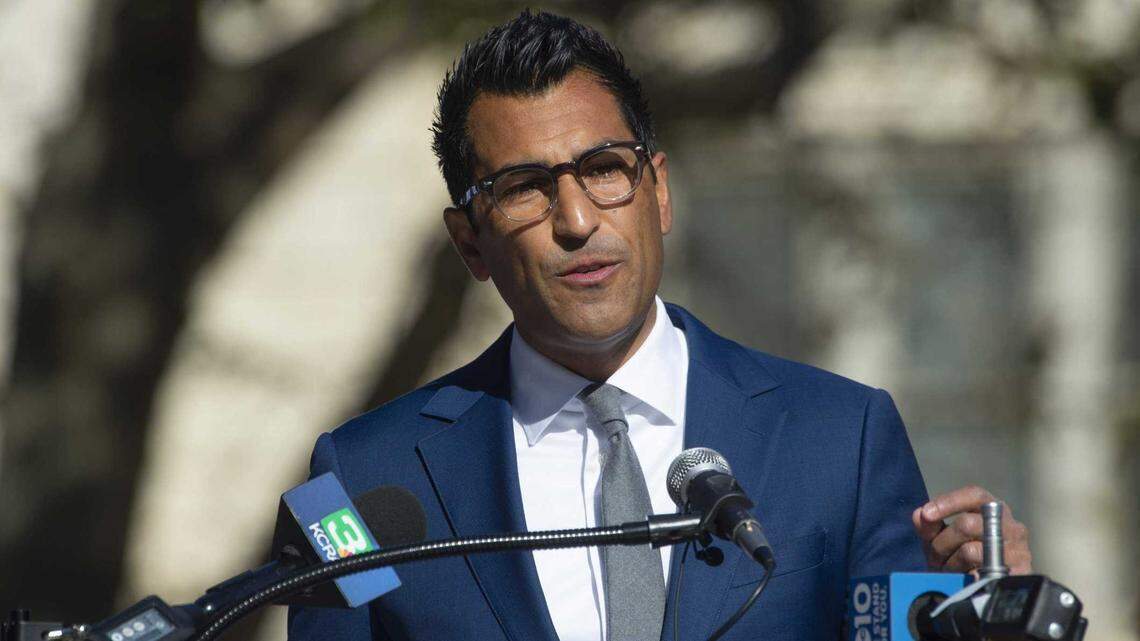 Assemblyman Robert Rivas is seen at a news conference in Sacramento in November 2020. The Salinas Democrat says he has enough votes to become the next speaker of the Assembly, pushing aside current leader Anthony Rendon, who has been speaker since 2016.