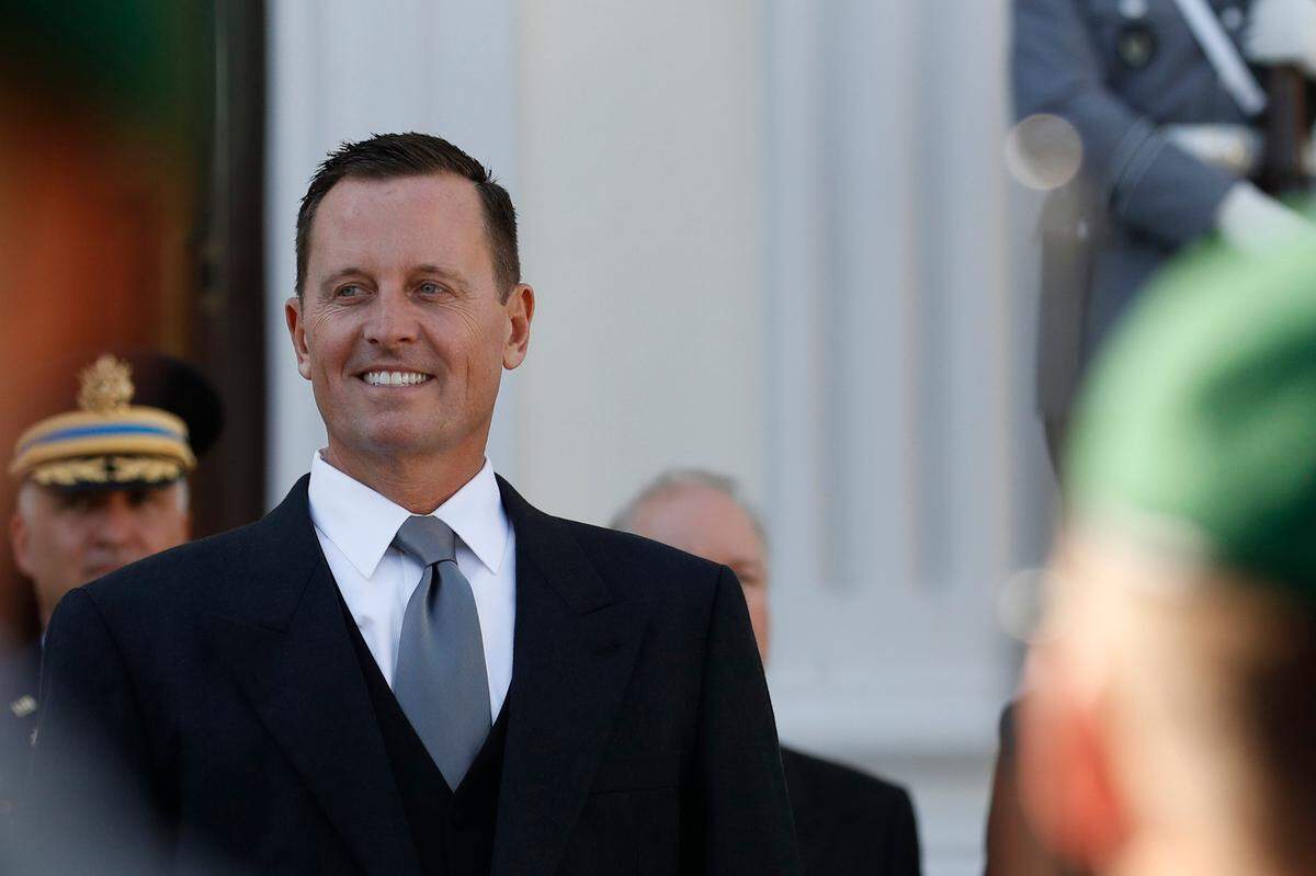 U.S. Ambassador Richard Allen Grenell stands in front of a military honor guard during an accreditation ceremony for new ambassadors in Berlin, Germany in 2018.