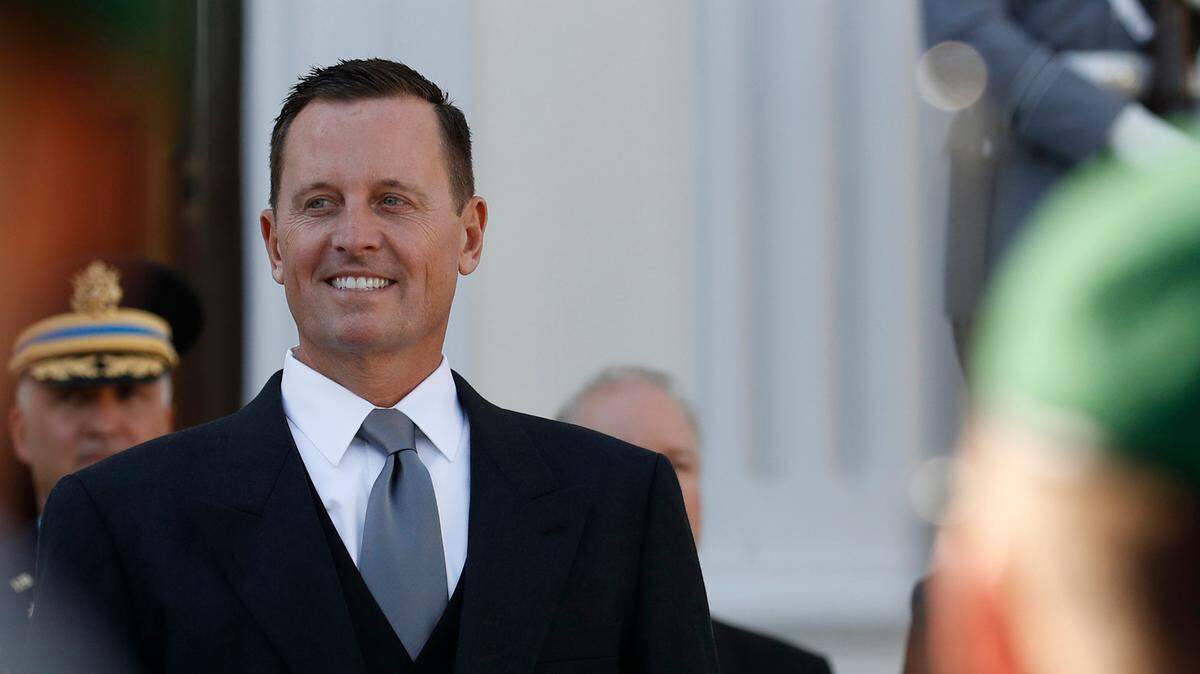 U.S. Ambassador Richard Allen Grenell stands in front of a military honor guard during an accreditation ceremony for new ambassadors in Berlin, Germany in 2018.