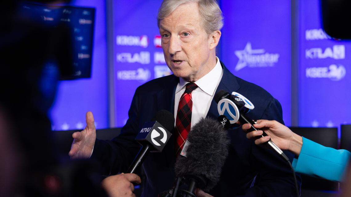 SAN FRANCISCO, CALIFORNIA - APRIL 22: California gubernatorial candidate Tom Steyer speaks after a debate on April 22, 2026 in San Francisco, California. California will hold its primary election on June 2, where the top two finishers advance to the general election in November regardless of party affiliation. (Photo by Benjamin Fanjoy/Getty Images)