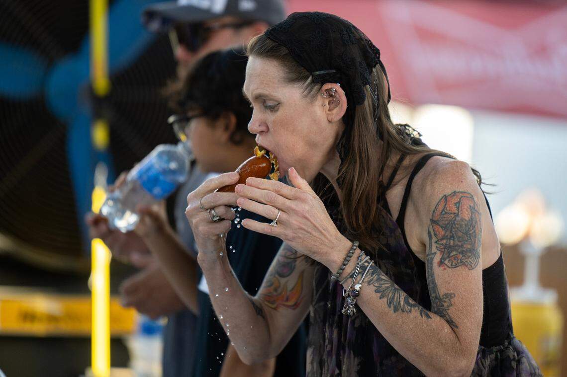 Contestant Molly Schuyler of Maryland was the winner of a corndog eating contest semifinal at the California State Fair on Friday.