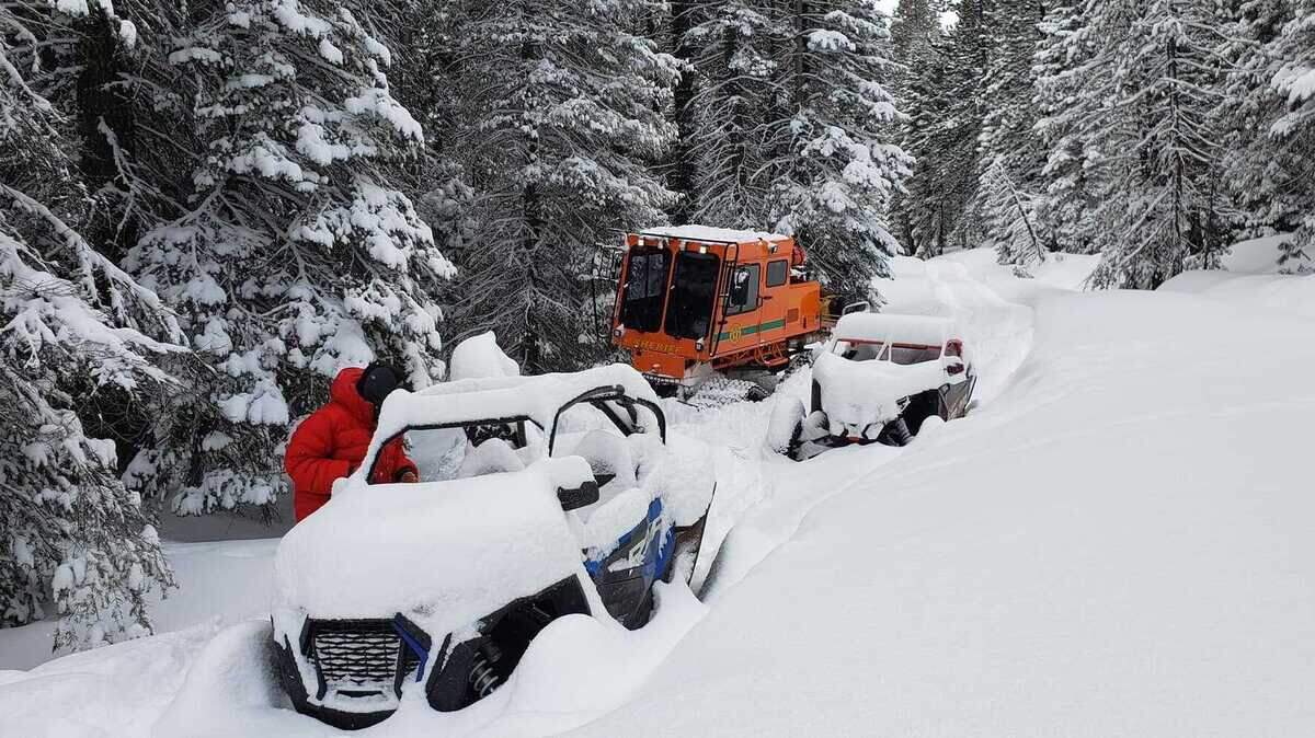 The Nevada County Sheriffâs Search and Rescue Team on Monday March 15, 2021, found four people missing overnight after their utility terrain vehicles got stuck in an area hit by a snowstorm.