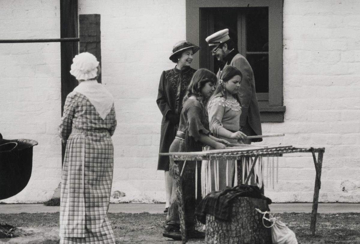 Queen Elizabeth II visits Sutter’s Fort in Sacramento during her four-hour visit to the city on March 4, 1983.