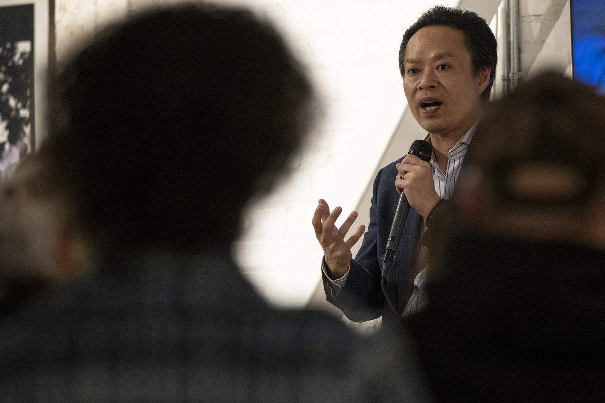 Sacramento County District Attorney Thien Ho answers questions about his experience prosecuting the Golden State Killer during a live Q&A promoting his book “The People vs. the Golden State Killer” at The Sacramento Bee’s office in Sacramento on Tuesday, Dec. 9, 2025.