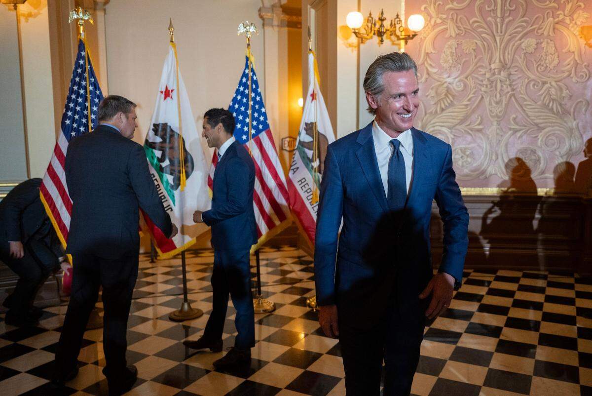 Gov. Gavin Newsom holds a bill signing event at the state Capitol on Monday, Oct. 14, 2024.