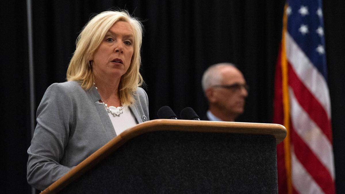 Sacramento County District Attorney Anne Marie Schubert speaks after a court hearing at Sacramento State on Monday, June 29, 2020, in which Joseph James DeAngelo admitted he was the East Area Rapist/Golden State Killer agreed to plead guilty to 13 murders, 13 kidnappings and 62 rapes. Schubert is planning to run for California attorney general in 2022.