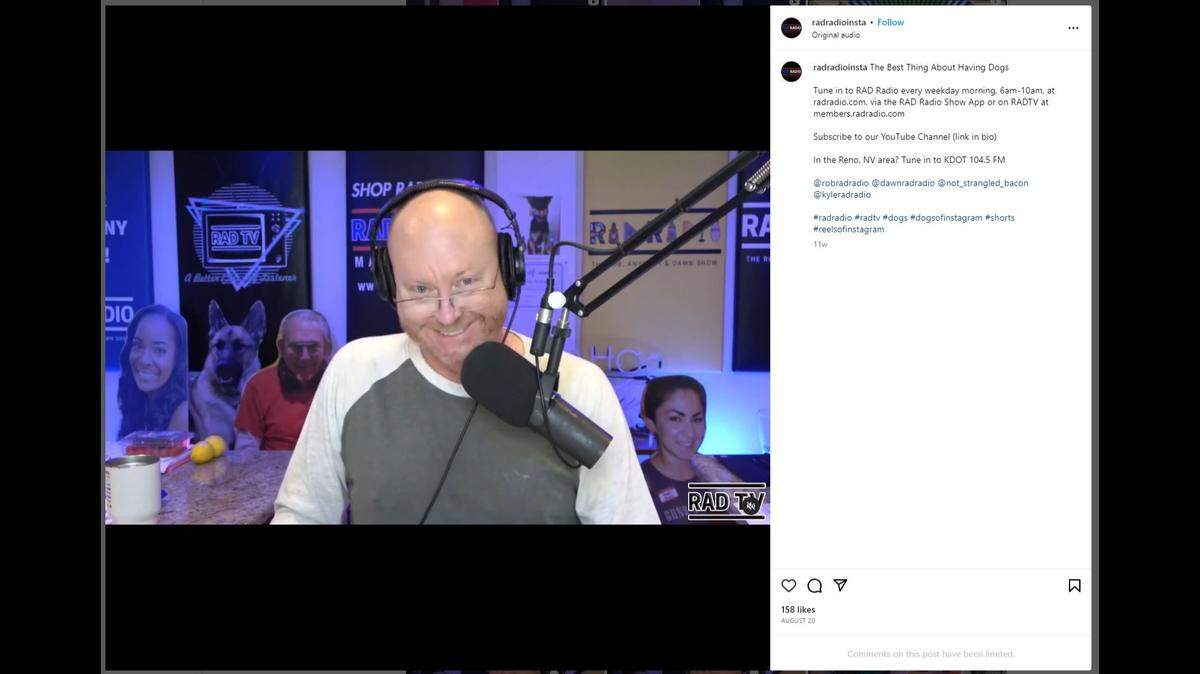 Host Rob Williams is seen in a clip of “The Rob, Anybody & Dawn Show” posted to the program’s Instagram page in August. Williams was arrested Friday in Auburn on suspicion of misdemeanor DUI and posted an apology to the radio show’s social media pages.