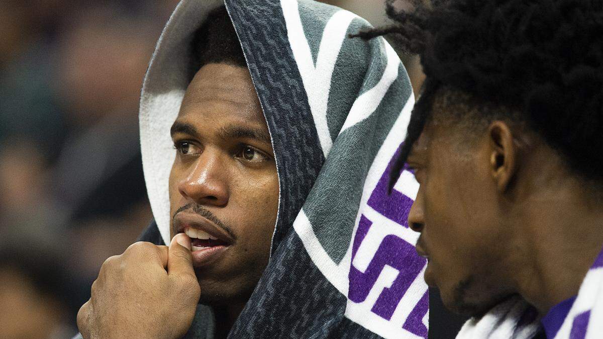 Sacramento Kings guard Buddy Hield (24) talks to Sacramento Kings guard De’Aaron Fox (5) during a game at Golden 1 Center on Tuesday, Dec 31, 2019 in Sacramento.