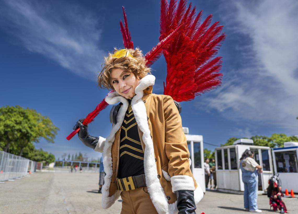 Cici Huber, of San Jose, wears a Keigo Takami, of the My Hero Academia anime and manga series, costume during the SacAnime at Cal Expo on Friday.