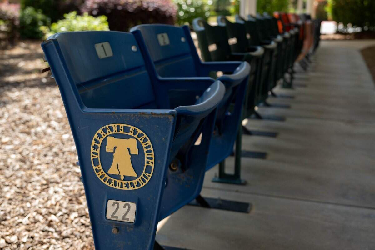 Stadium seats from Philadelphia's Veterans Stadium, the Oakland Coliseum, San Francisco's Candlestick Park and Atlanta Stadium in Dusty Baker's collection at his Granite Bay home on Wednesday.