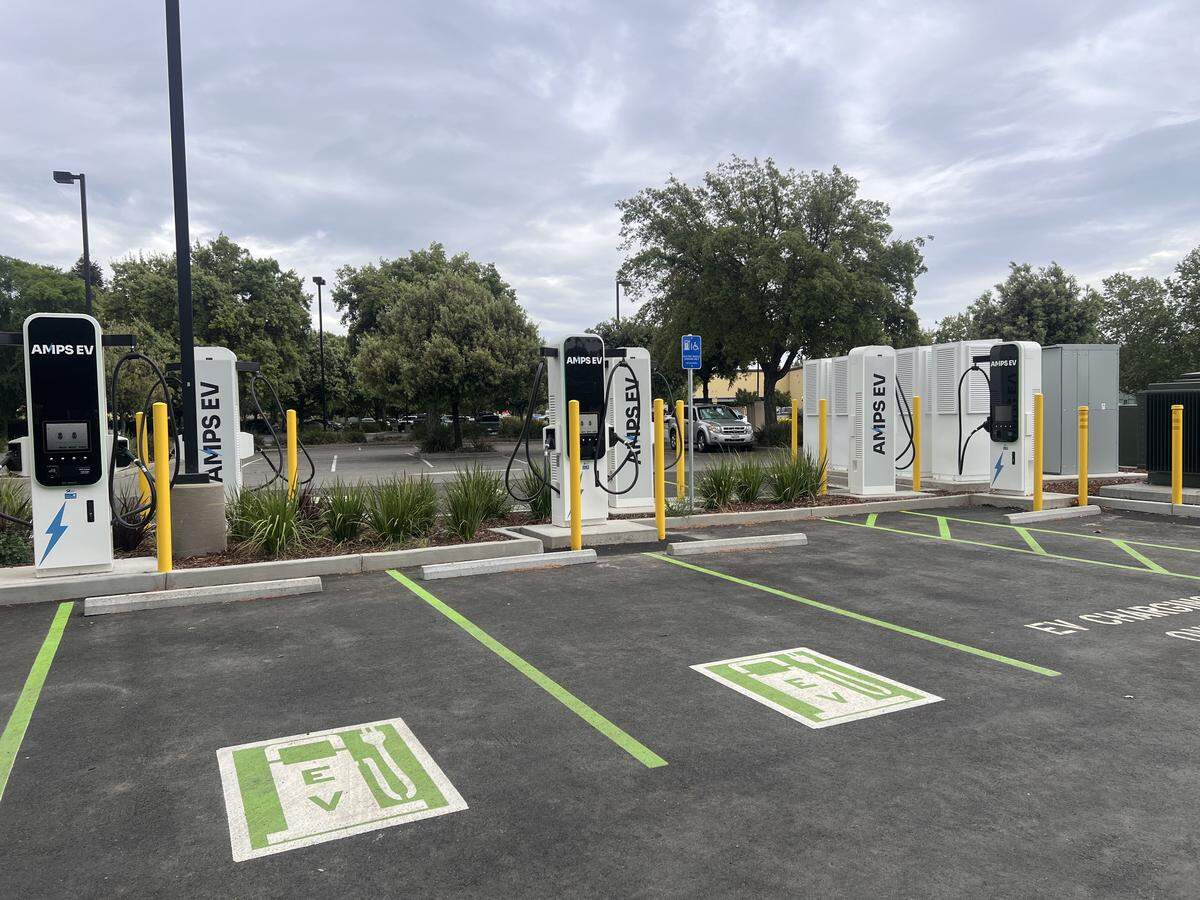 New EV charging stations in West Sacramento. The station is located next to a new Quick Quack car wash at 752 Ikea Ct.