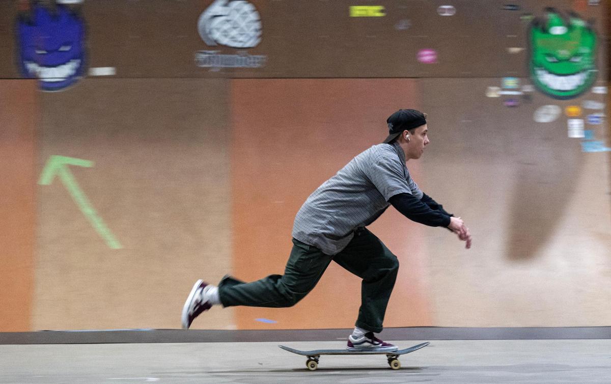 Cayden Byington skates through at the 28th & B skate park in Sacramento earlier this month.
